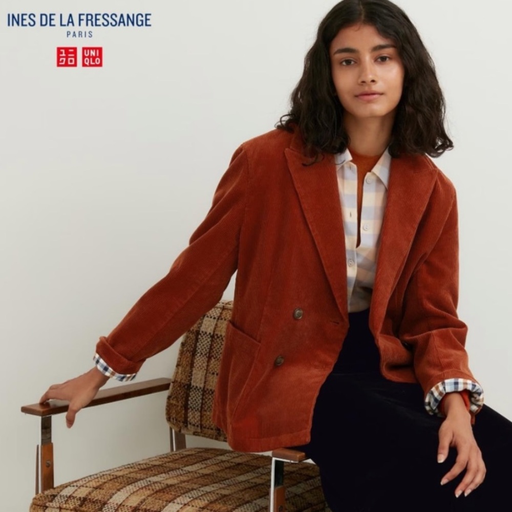 NWT Corduroy Cotton Uniqlo Ines de la Fressange Rust Blazer Jacket